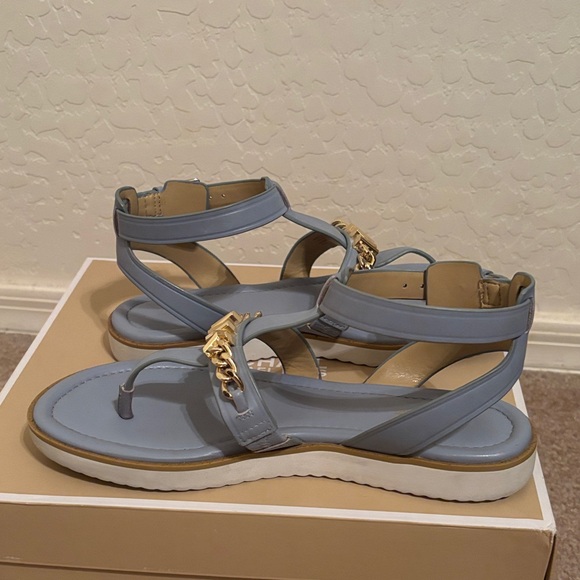 Michael Kors Light Blue Sandals with Gold Accent - Picture 3 of 4